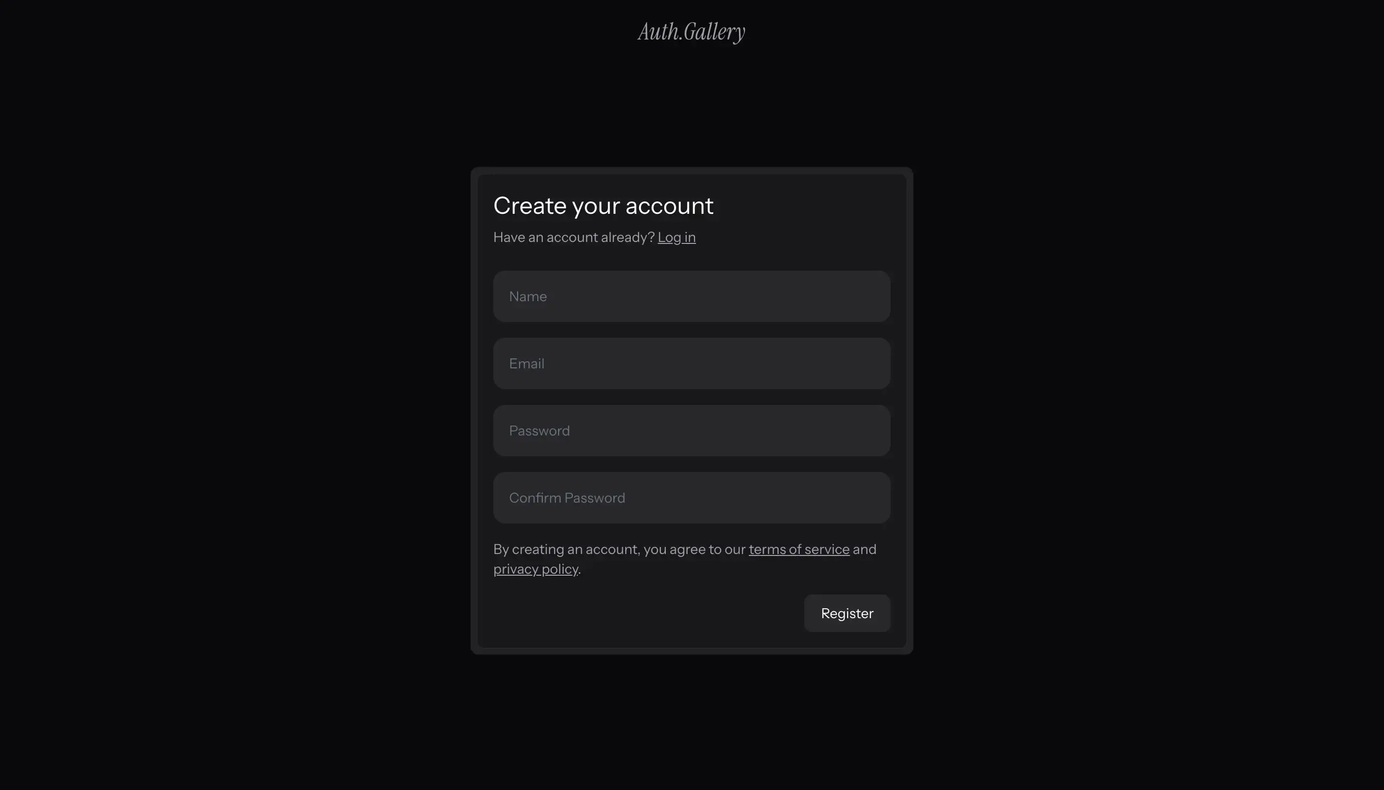 A clean, minimal dark auth screen